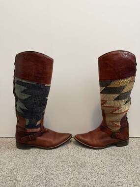 Aztec Western Leather Tall Boots Brown Howsty Quixote Spain Boots Size 39